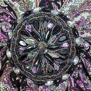 Y2K Dressbarn Womens Paisley Embellished Blouse Top Size M Beaded Bell Sleeve